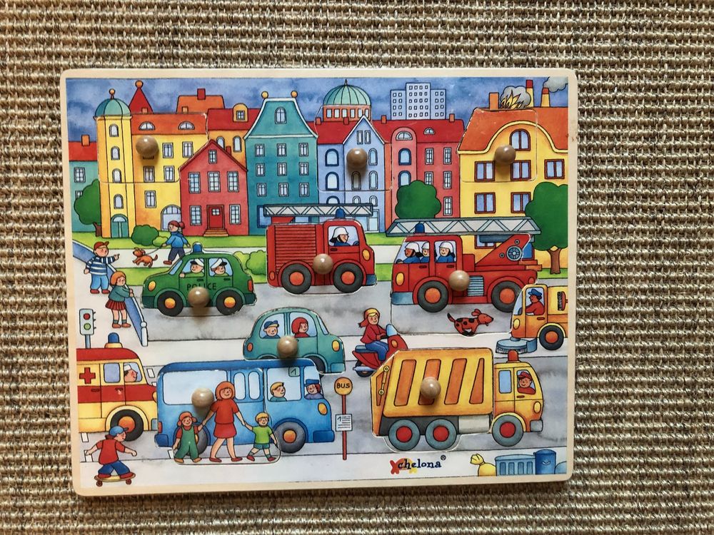 Goki Steckpuzzle Feuerwehreinsatz Aus Holz – 7 Teile, 30x21 Cm, Für Kinder Ab 1 Jahr