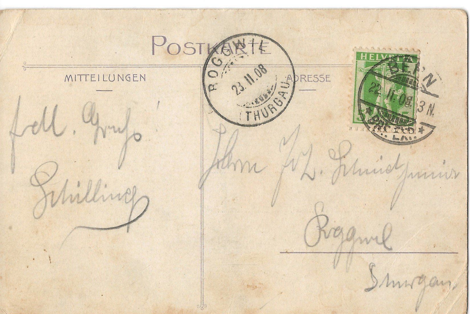 Cartoline postali: Stempel Roggwil TG, 1908 – Usato da Frauenfeld venduto da Merk52