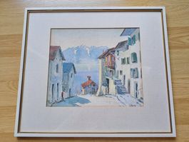 Très jolie Aquarelle de Crêt-Dessous ( Epesses ) de J. Koch
