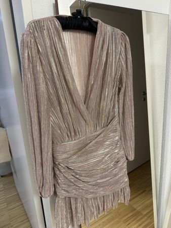 Maje Kleid plissiert Metallic Roségold Grösse 36