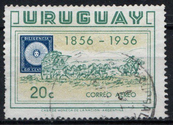 Tous les timbres: Timbre Uruguay 1956, diligence, 20c Obl. – D'occasion à Blonay par Leglaude_01