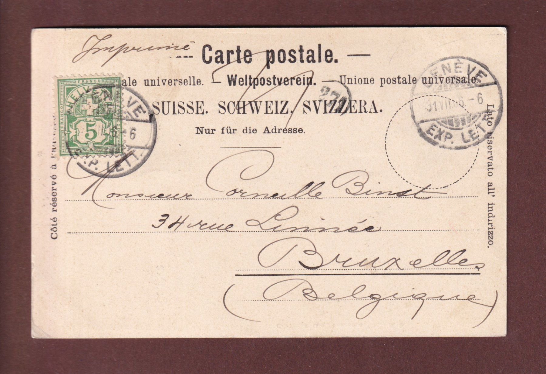 Ansichtskarten: GENEVE - Monument National - 1906 – Gebraucht aus Pully von nicecards 1