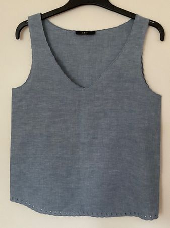 SET 55% Leinen Top Gr 34 blau mit Stickerei NEU