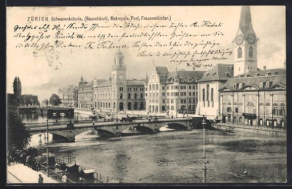 Cartoline postali: Zürich, Schwanenkolonie mit Bauschänzl – Usato da Berlin venduto da bartko-reher