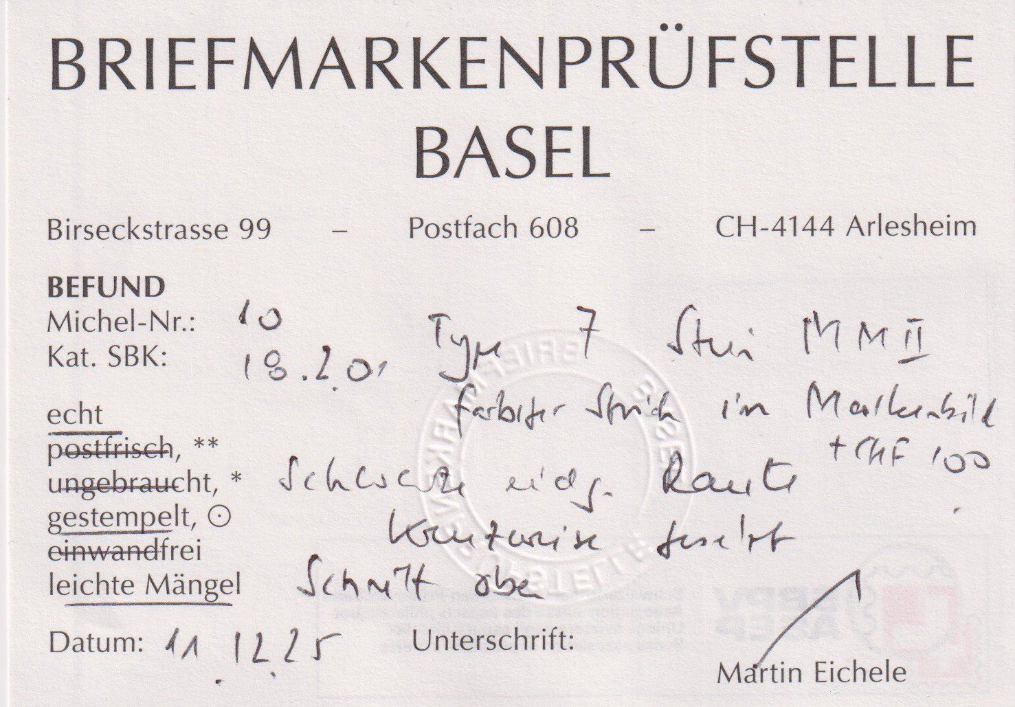 Tutti i francobolli: Rayon 18, Type 7, 18.2.01, Befund+++SBK 1100.-+++ – Usato da Samnaun-Compatsch venduto da Muckimu 2
