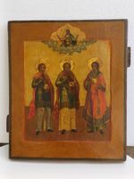 Antike russische Ikone 19. Jh. Heilige Guri, Samon und Avi