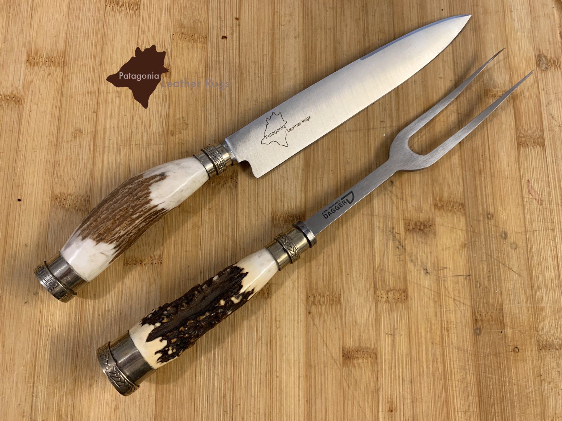 Bestecksets: Tranchierset mit Fleischmesser und Fleischgabel Hirschgeweih – Neu und originalverpackt aus Arbedo von patagonialeatherrugs 2
