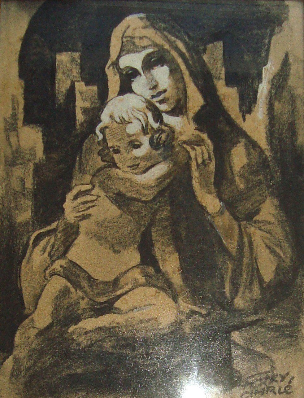 Gemälde: Ferry Ahrlé 1924-2018, signiert.. Madonna mit Kind – Gebraucht aus Oberdorf NW von Lufao 3
