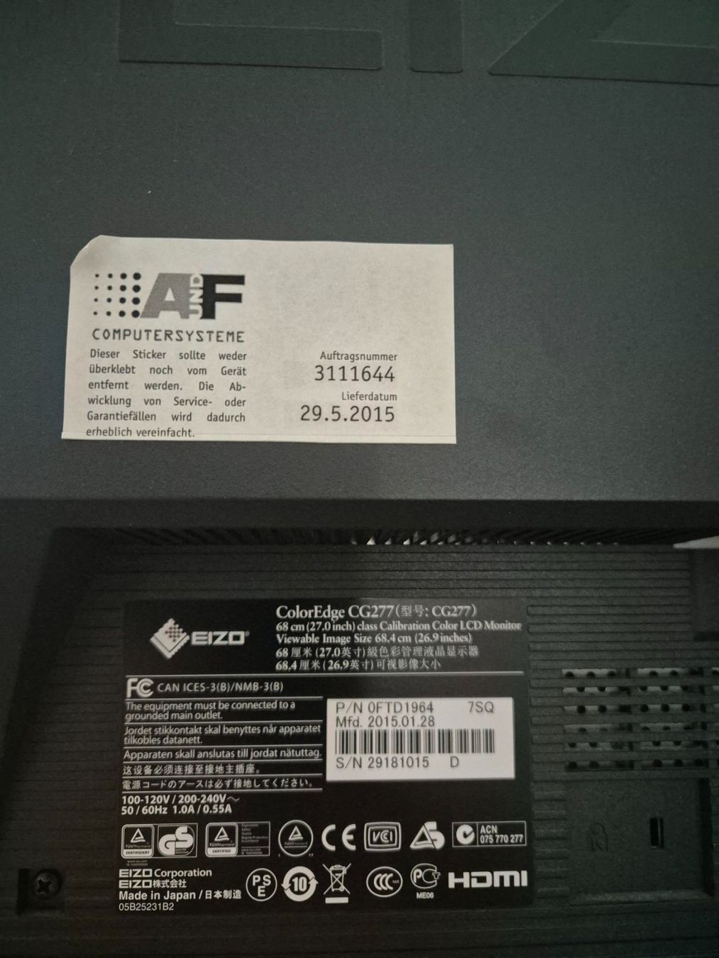 Eizo Monitor: EIZO 27 Zoll ColorEdge CG277 – Usato da Emmenbrücke venduto da flsts-97