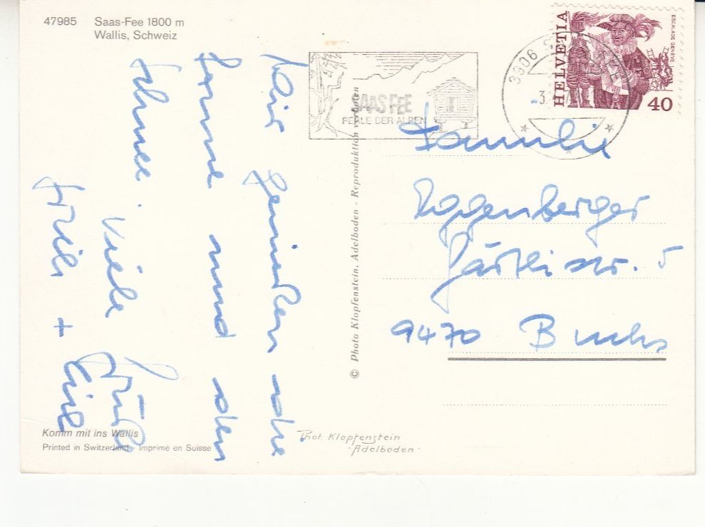 Cartoline postali: Saas Fee 1979 – Usato da Bürglen TG venduto da StampGraf 1