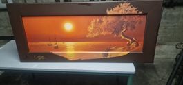 Tableau coucher de soleil avec voiliers, décor estival ⛵🌊