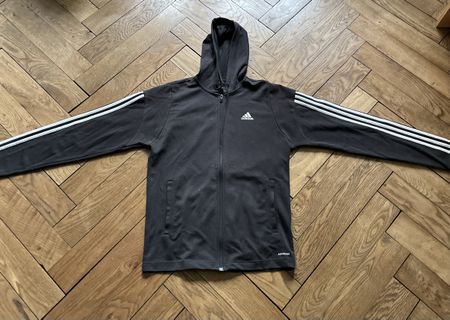 Adidas Full Zip Hoodie Black With Three Stripes Size M