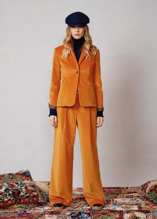 Bundfaltenhose aus Samt Luxara, orange