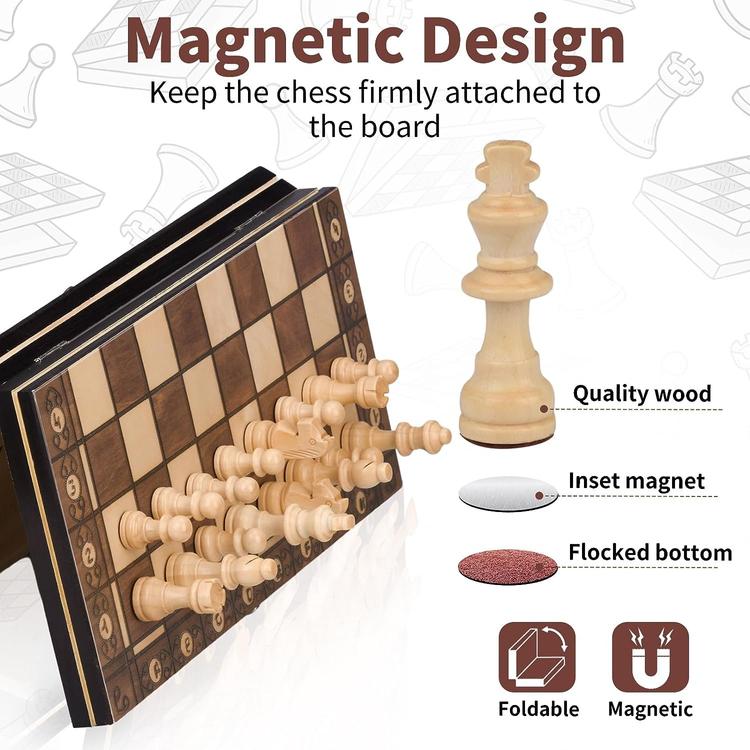 Peradix Magnetisch Schachspiel aus Holz - Klappbares Schachbrett 30x30cm mit  2 Königin-Stücken - Schach für Erwachsene und Kinder Weihnachten und  Neujahr: : Spielzeug