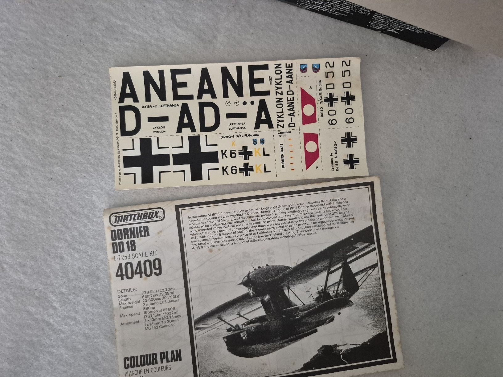Kit di modellismo & Modellini statici: Matchbox Dornier Do 18 G-1/V-2/D-2 1:72 plastic model kit – Usato da Wald ZH venduto da recher67 1