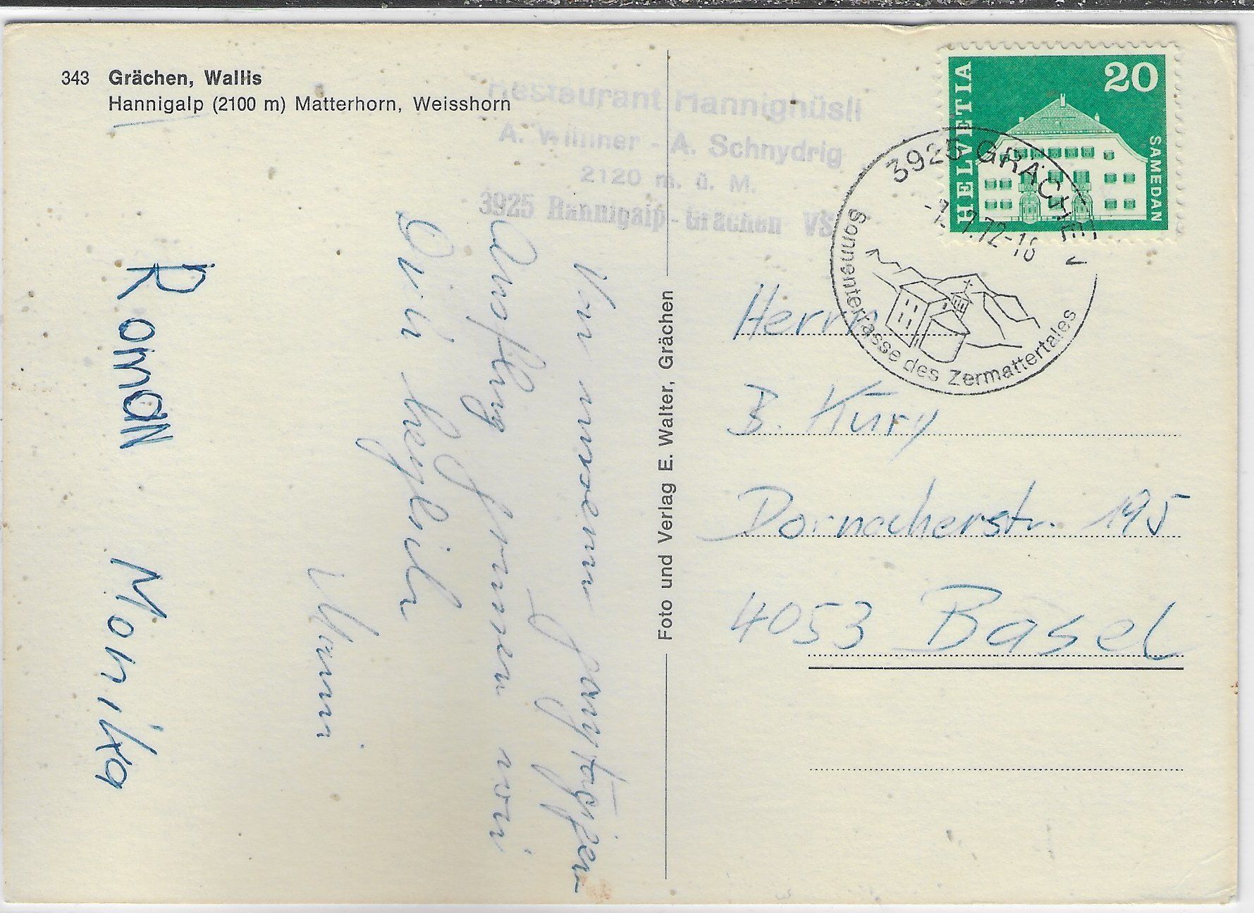 Cartoline postali: Grächen VS - Gondelbahn Hannigalp – Usato da Ettingen venduto da Kartenplanet 1
