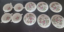4x Suppentassen mit 6×Teller, Wedgwood, Vintage