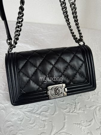 Chanel Boy Old Medium Double Stitch Calfskin Black Ruthenium