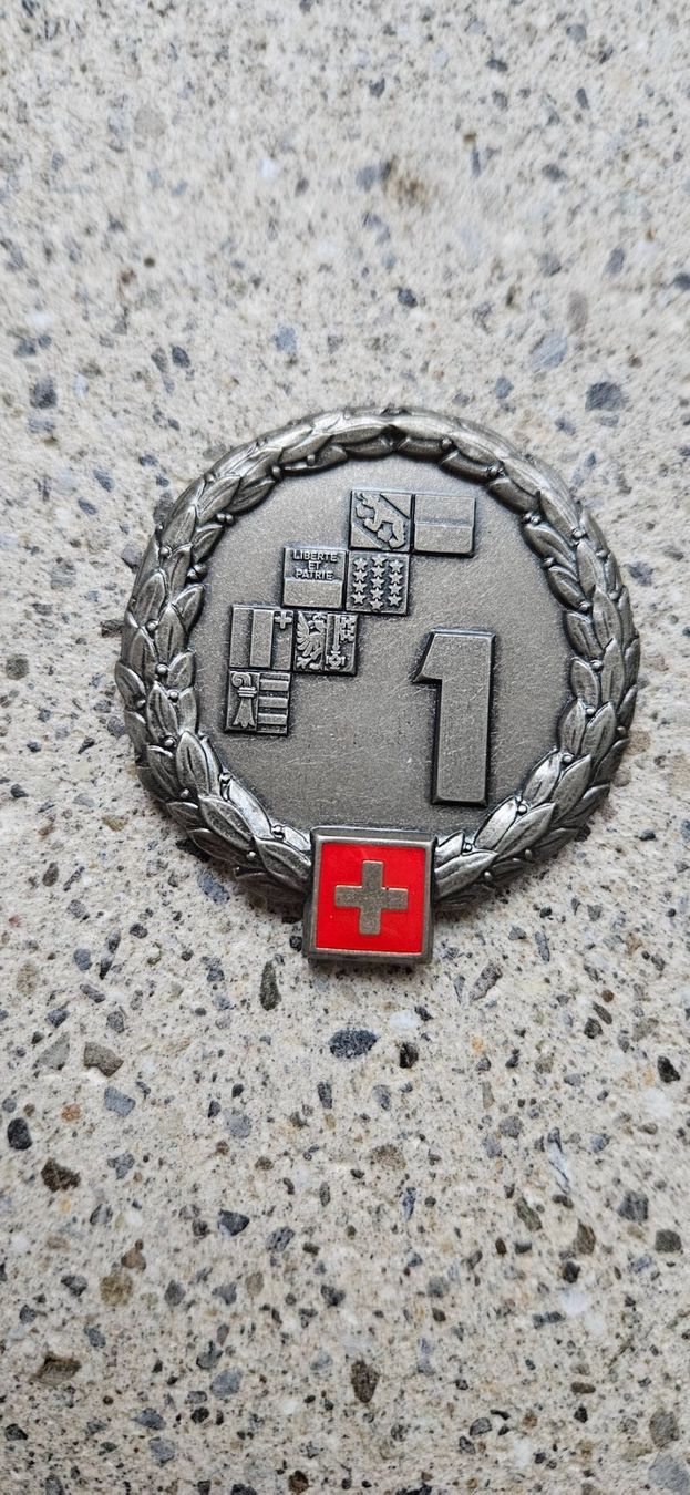 Schweizer Armee Placchette & Badge: *** Div Ter 1 Silber Béret Emblem *** – Nuovo (secondo la descrizione) da Riedholz venduto da fr_sIruP