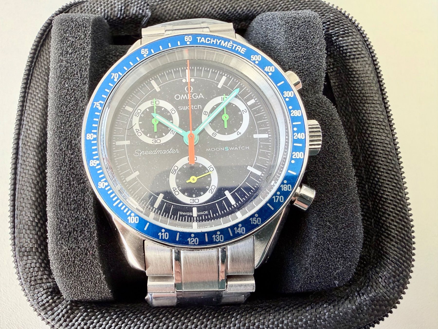 Swatch Orologi: Unique customised Moonswatch, Stainless steel, Blue bezel, – Nuovo (secondo la descrizione) da Le Mont-sur-Lausanne venduto da LycaGallery 5