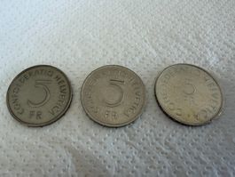 3x Schweizer 5 Franken Gedenkmünzen 1968 & 1976