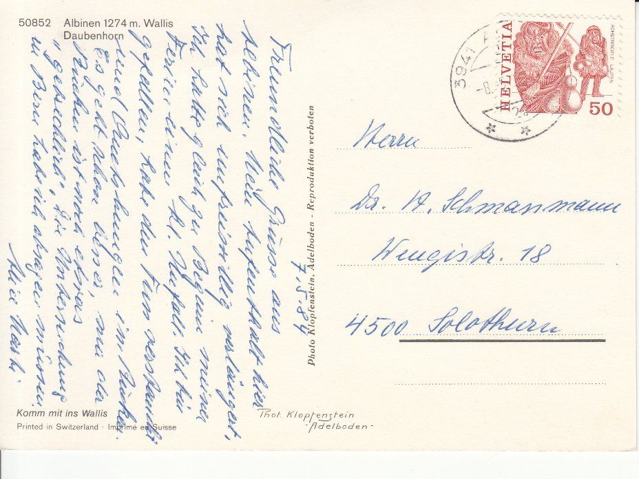 Cartoline postali: Albinen 1984 – Usato da Bürglen TG venduto da StampGraf 1