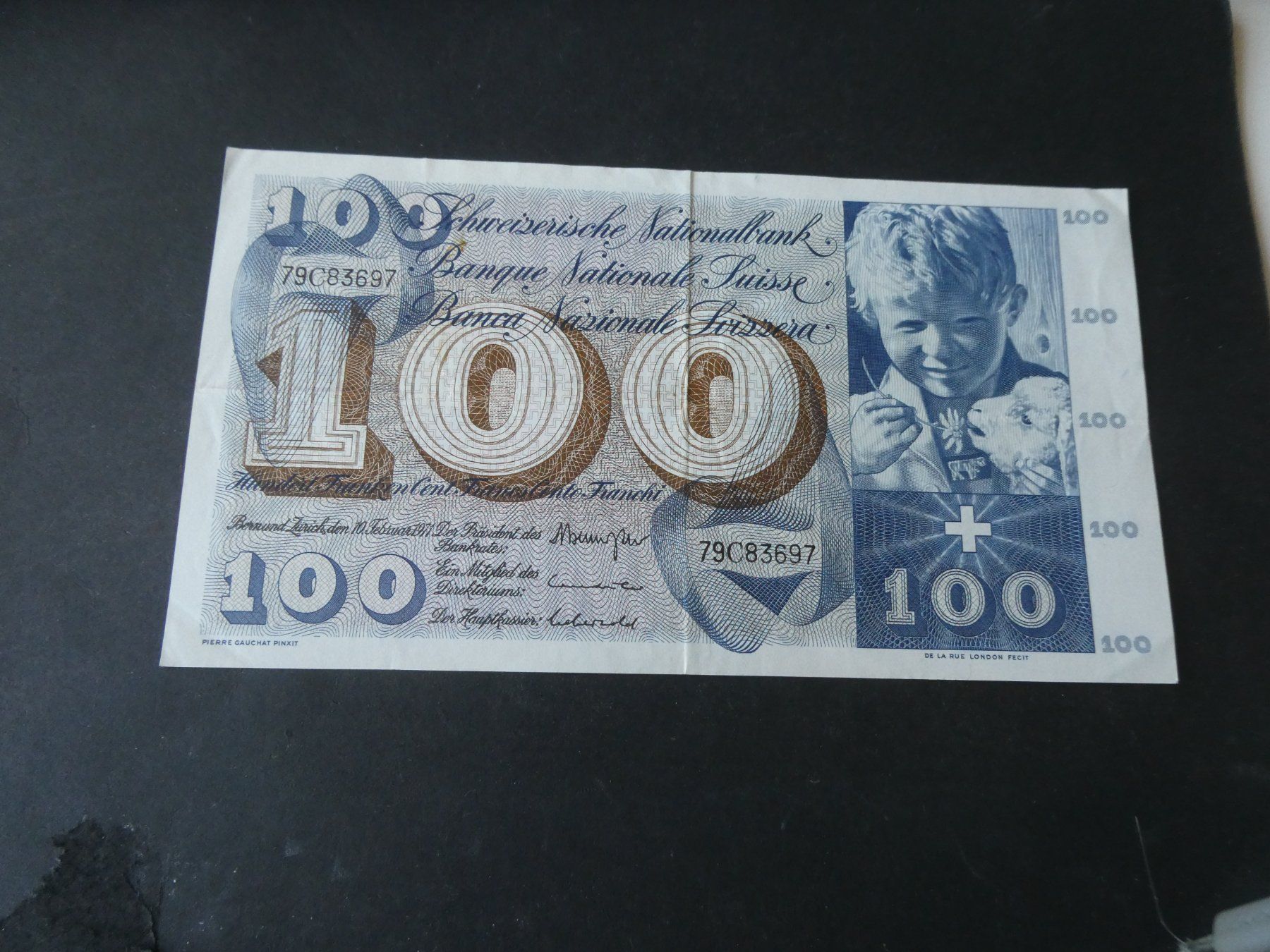 Billets de banque: Schweiz 1971, 100 Franken – D'occasion à Hinterforst par Rohusri