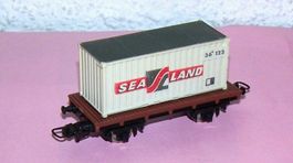 Lima H0 Flachwagen, mit Container SEA LAND, mit Metallräder