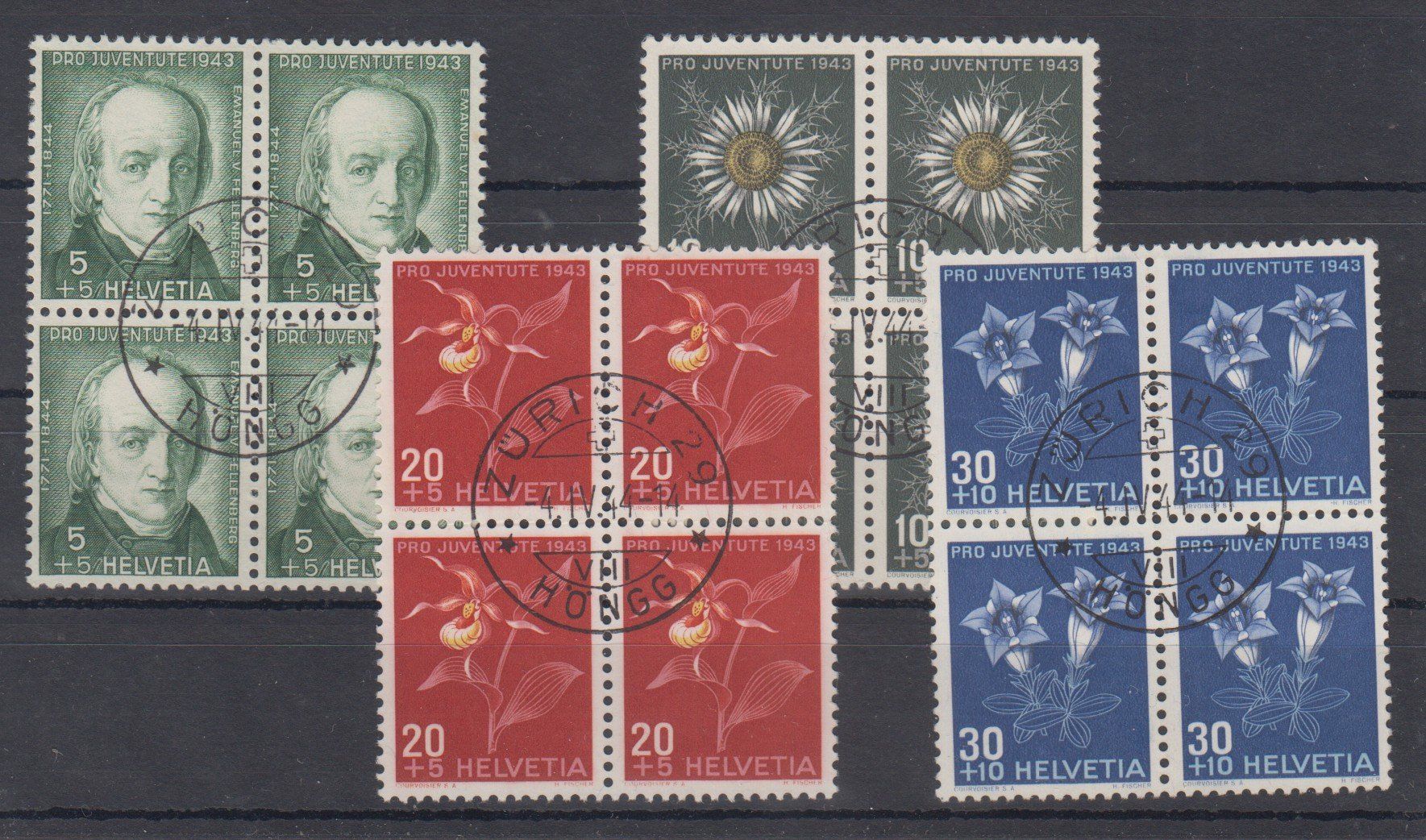 Alle Briefmarken: Pro Juventute 1943 bloc de 4 oblitéré 80.-- – Gebraucht aus Boécourt von Denteles66