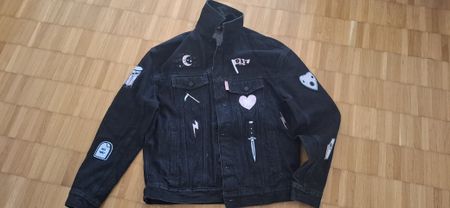 Black Denim Jacket  Very Cool.  Ghostly/Halloween images