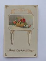Ansichtskarte Geburtstag Blumen Korb Gold 1916