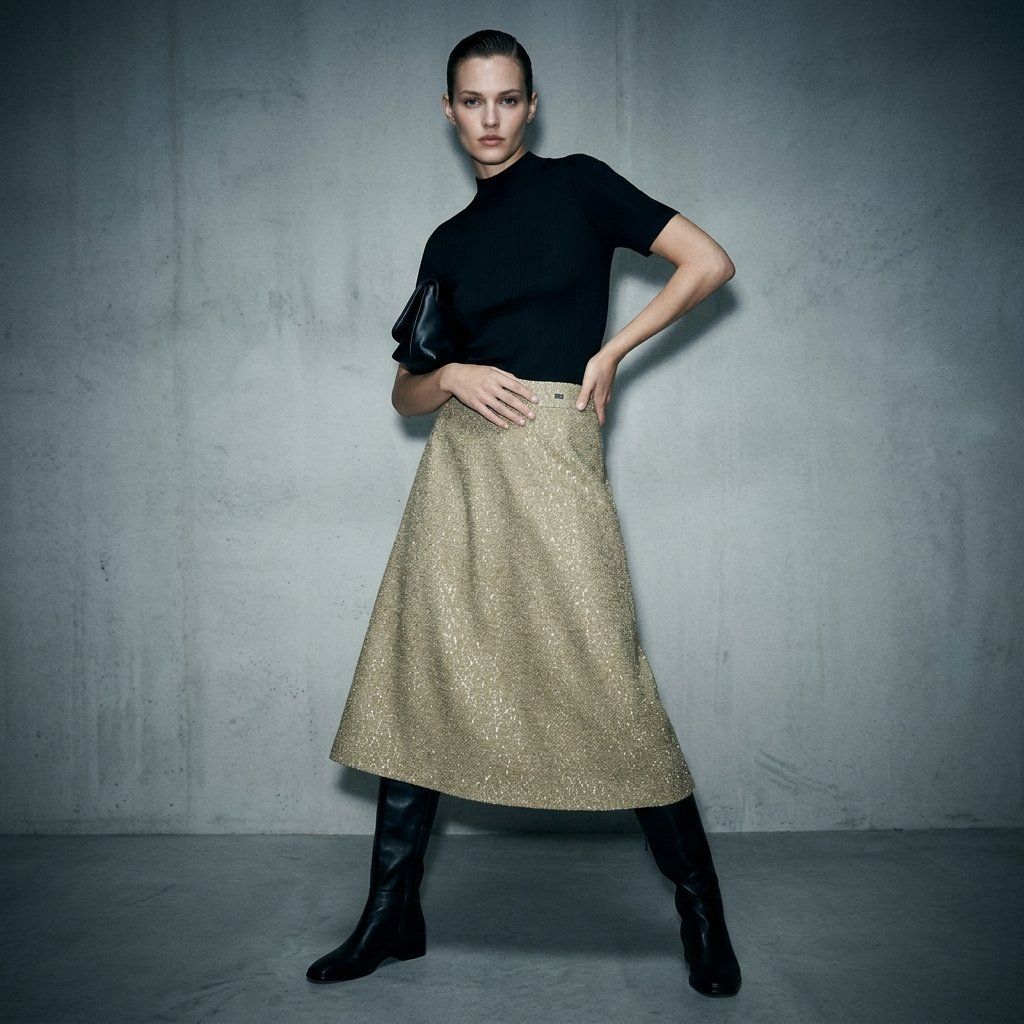 Chanel Gonne: Jupe Chanel Beige Dorée Texturée Laine Taille 40 – Usato da Fribourg venduto da re-fine