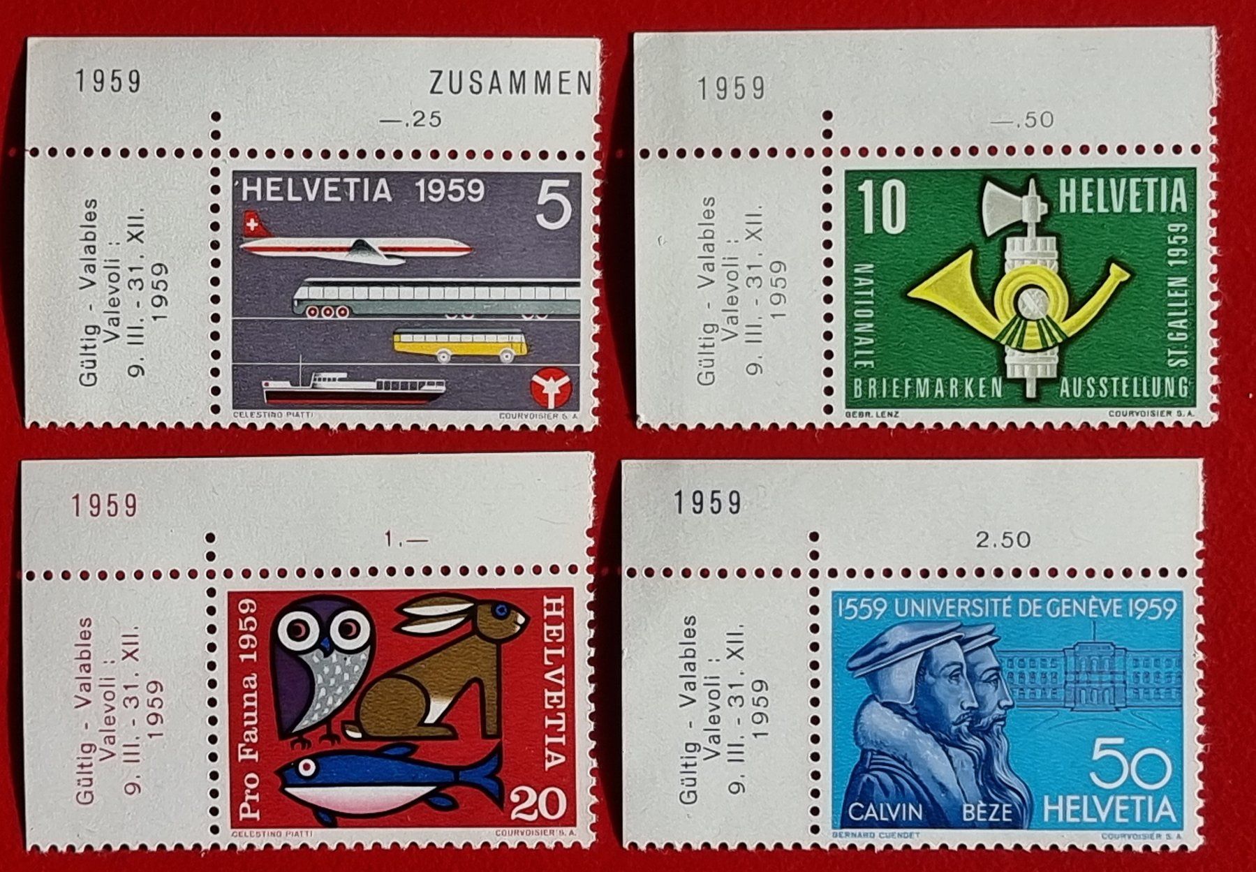 Tutti i francobolli: WERBE ECKRAND SATZ 343 -346 NABA ST GALLEN 1959** POSTFRISCH – Nuovo (secondo la descrizione) da Düdingen venduto da Quartierstrasse