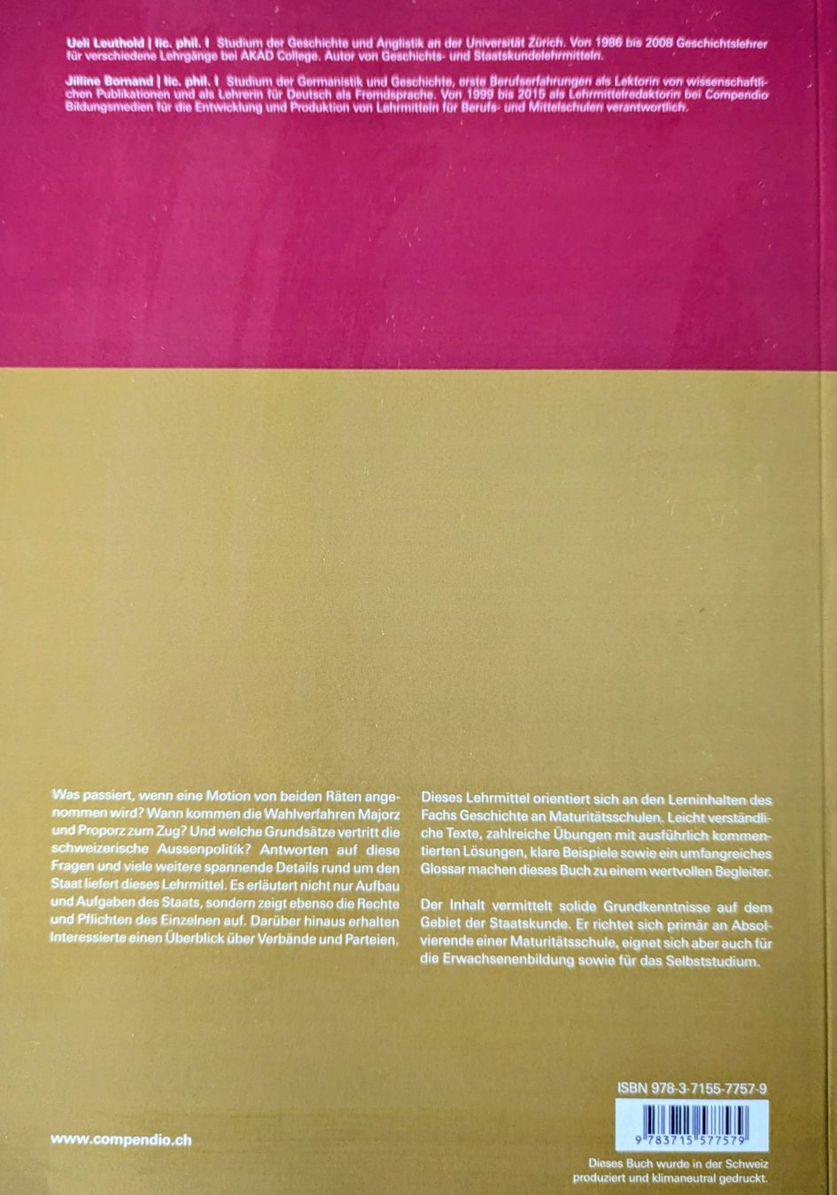 Bücher: COMPENDIO // SCHWEIZER STAATSKUNDE – Neu (gemäss Beschreibung) aus Schliern b Koeniz von Nuvisions 1