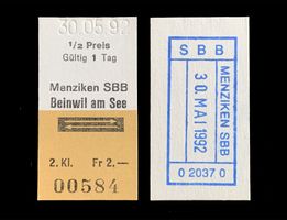 Menziken SBB Beinwil am See SBB Edmondsonsches Billett