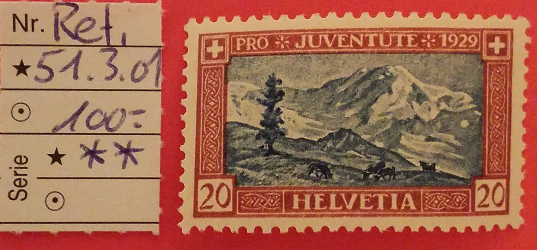 Tutti i francobolli: BE48) J51.3.01, Abart  Retouche postfrisch Kt. 100.- – Nuovo (secondo la descrizione) da Baden venduto da Eggi