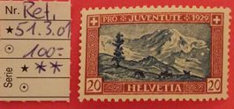 BE48) J51.3.01, Abart  Retouche postfrisch Kt. 100.-