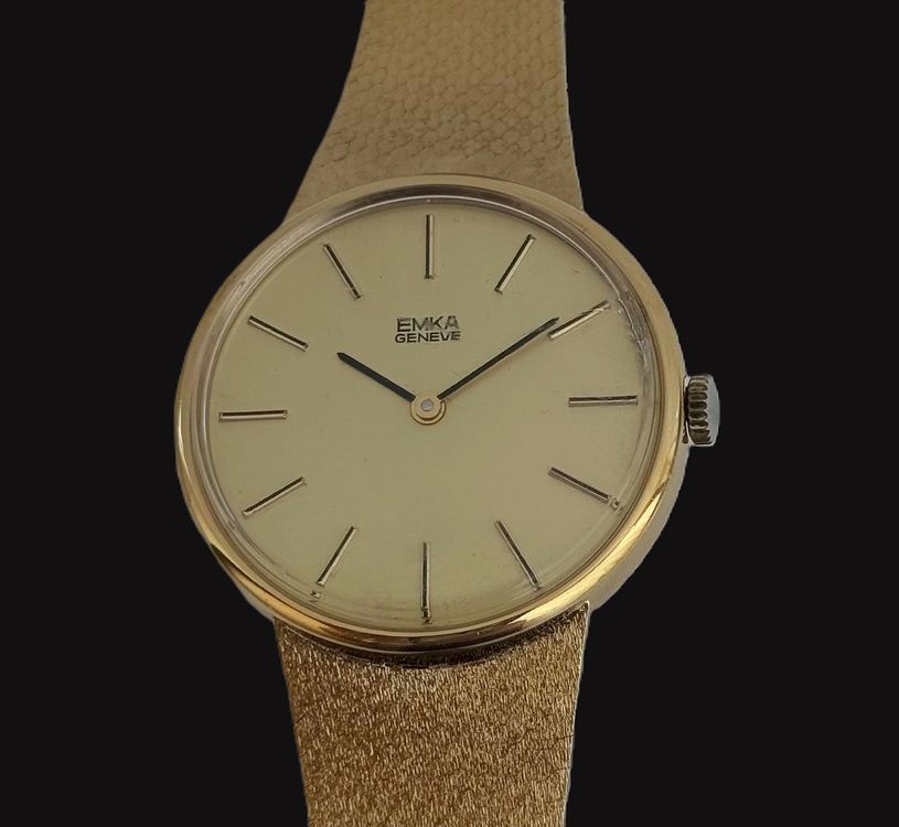 Vintage EMKA SWISS Herren Armbanduhr in 18K Goldauflage (Gebraucht