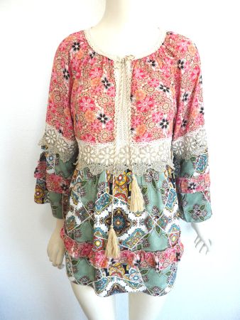 leichte Bluse Hippie Boho Multicolor schöne Details, Gr. M/L