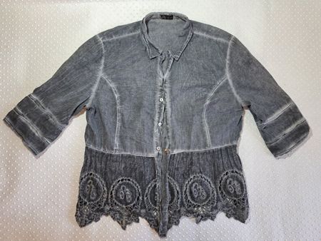Modische Damen Bluse grau mit Spitzen Gr. M