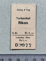 SBB Billett Turbenthal - Rikon, 21.2.1984, Bahn