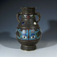 Bronze Vase China – Cloisonné & Drachenhenkel, Vintage 50–70