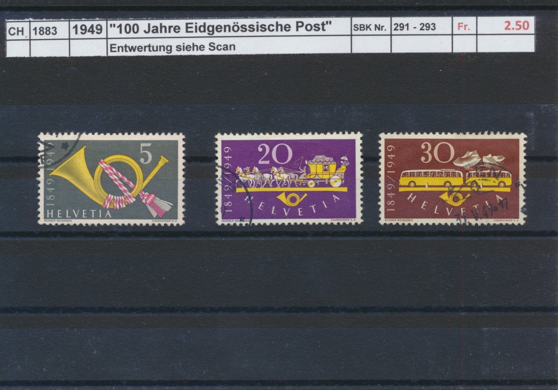 Alle Briefmarken: 1949 "100 Jahre Eidgenössische Post", gestempelt – Gebraucht aus Winterthur von Zupogeru