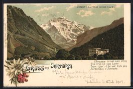 Litho Interlaken, Jungfrau mit Hotel vom