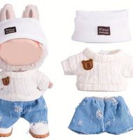 Labubu monsters ensemble 3 pièces bleu/blanc sans peluche