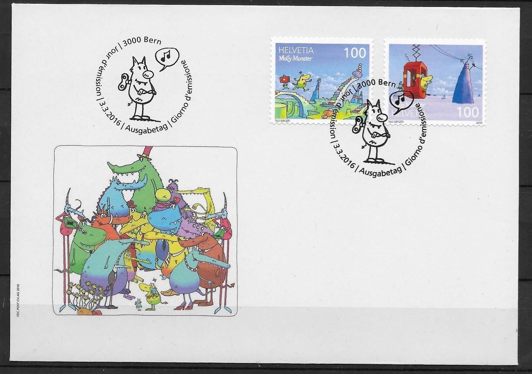 Tutti i francobolli: F1581 - FDC Molly Monster – Usato da Trélex venduto da Phil_Albert