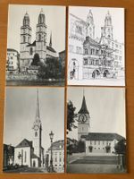 4x Postkarte Zürich Grossmünster Fraumünster St. Peter