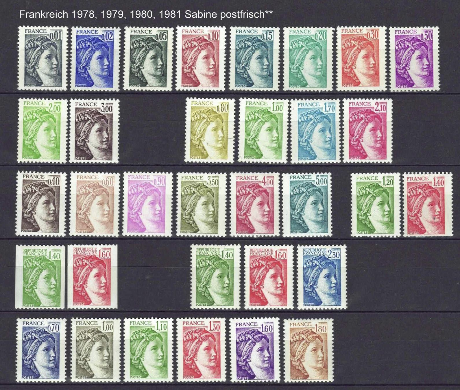 Tutti i francobolli: Frankreich "Sabine" von 1978 bis 1981, postfrisch** – Usato da Basel venduto da Pfefferschootte