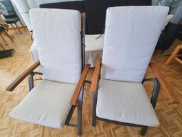 2x Sunwood Alu/Holz Gartenstühle (Dauerbel. 120Kg) + Polster