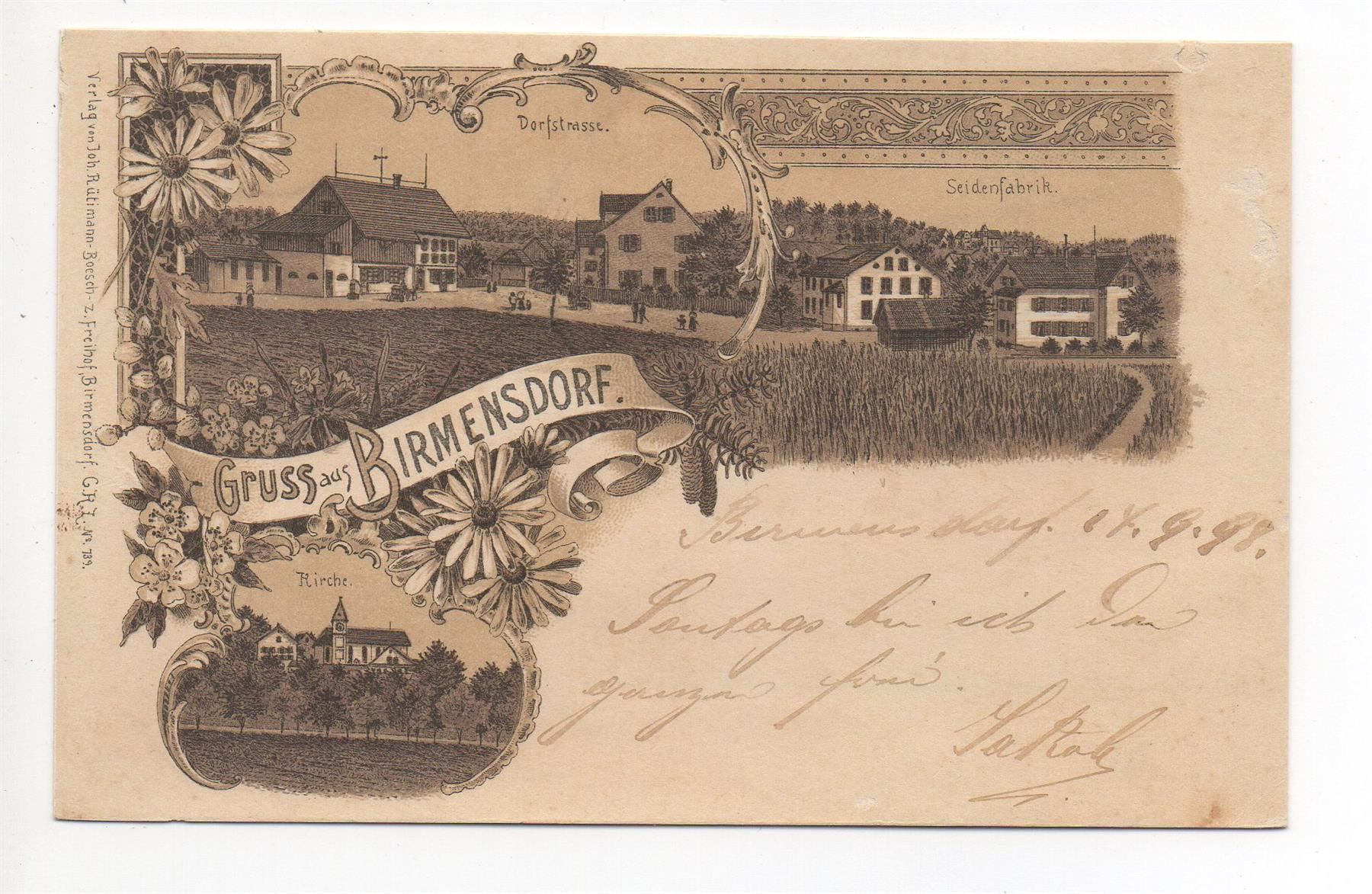 Cartoline postali: LITHO Gruss aus BIRMENSDORF 1898 – Usato da Jona venduto da philajona